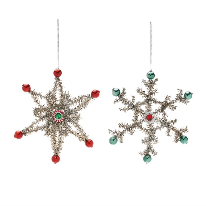 Jeweled Tinsel Snowflake Ornament (Set of 12)
