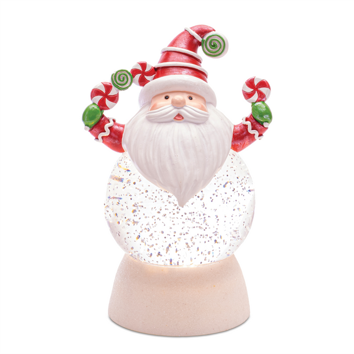 LED Peppermint Santa Snow Globe (Set of 2)