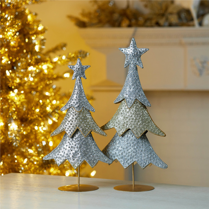 Jeweled Metal Christmas Tree (Set of 2)
