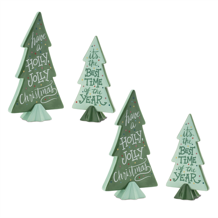 Ceramic Christmas Sentiment Pine Tree (Set of 4)