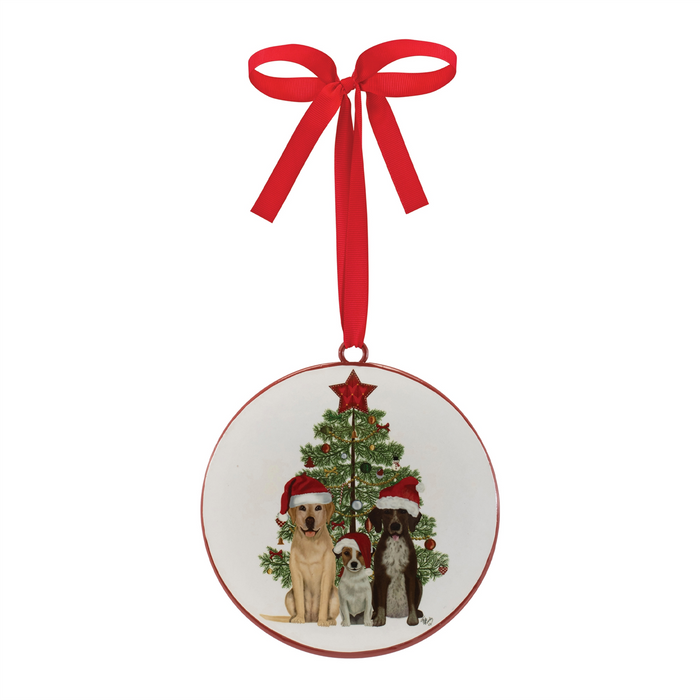 Dog with Tree Disc Ornament (Set of 12) 6”H Iron