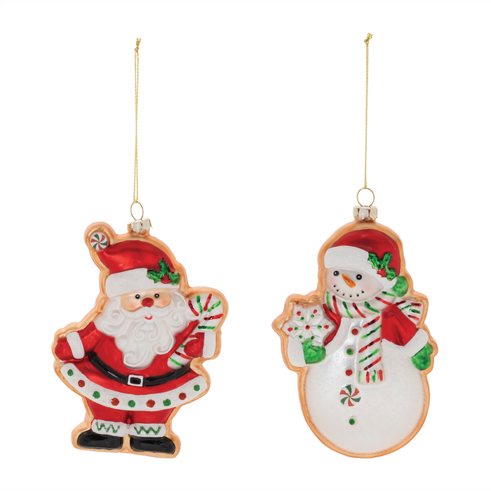 Santa and Snowman Cookie Ornament (Set of 12) 5”H Glass