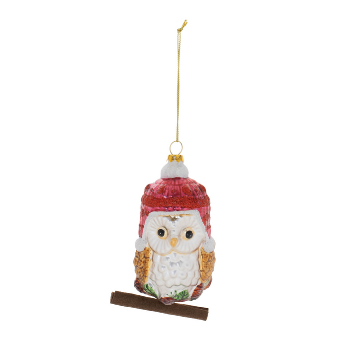 Glittered Glass Owl Ornament (Set of 12)