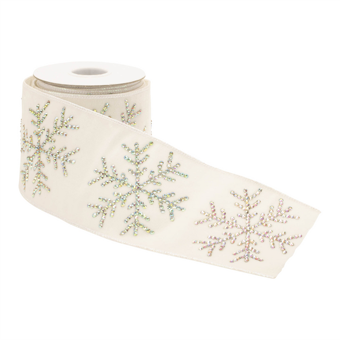 Jeweled Snowflake Wired Ribbon 4" x 5 Yds.