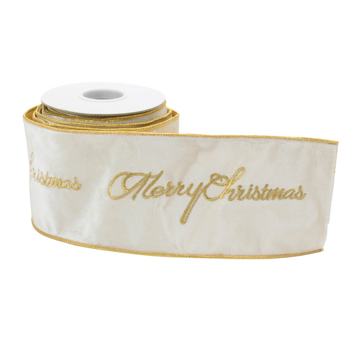 Embroidered Merry Christmas Wired Ribbon 4" x 5 Yds.