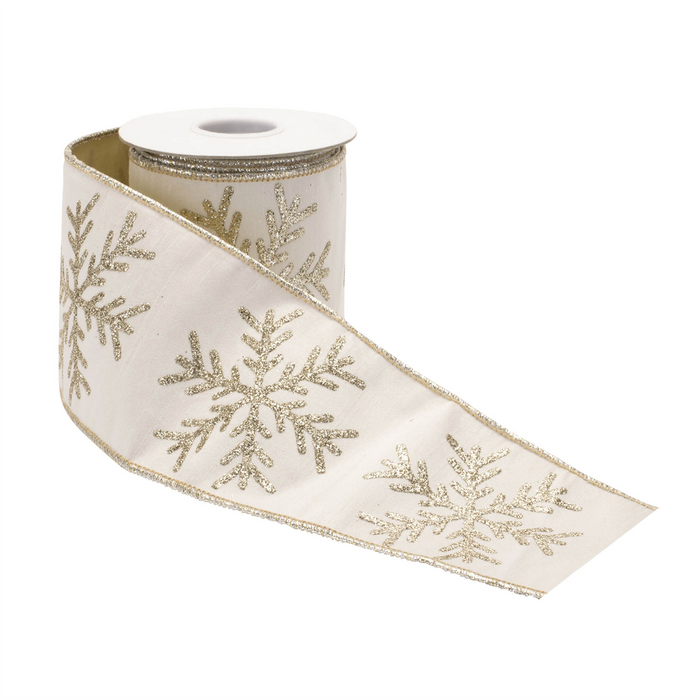 Glittered Snowflake Wired Ribbon 4" x 5 Yds.
