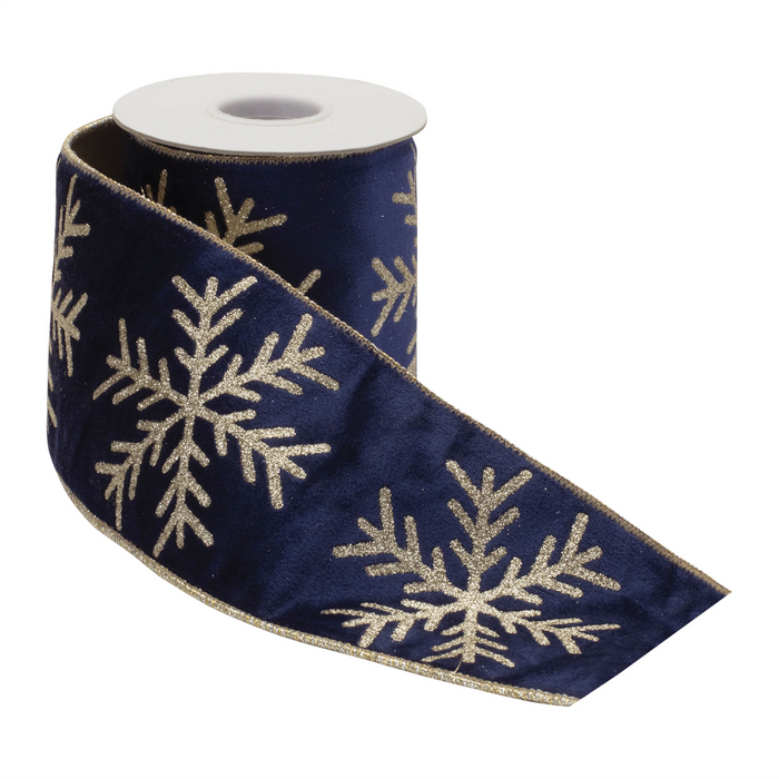 Glittered Snowflake Wired Ribbon 4" x 5 Yds.