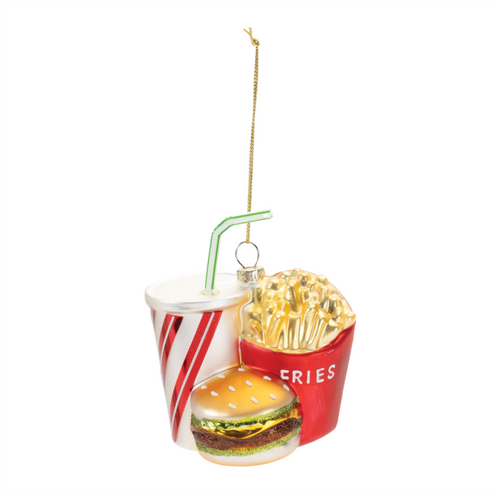 Burger/Fries/Drink Ornament (Set of 4) 4.5”H Glass