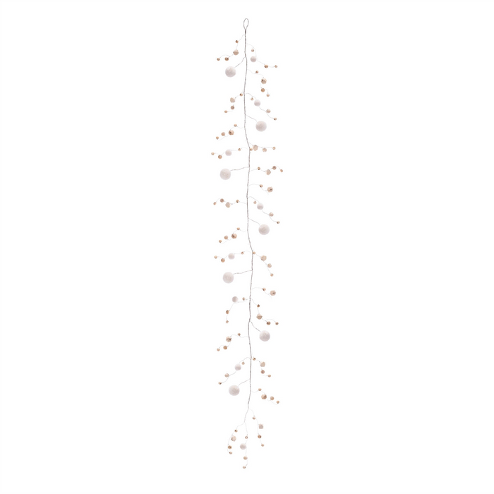 Wood Bead and Puff Ball Garland (Set of 2)