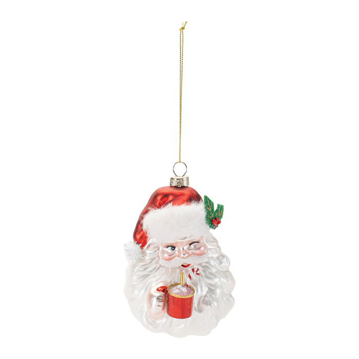 Santa w/Cocoa Ornament (Set of 6) 5”H Glass