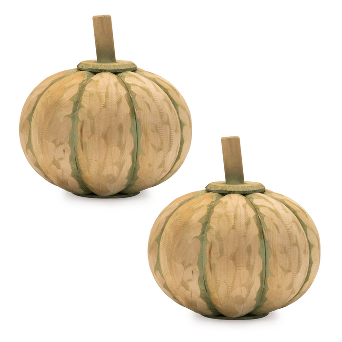 Carved Fir Wood Pumpkin Decor (Set of 2)