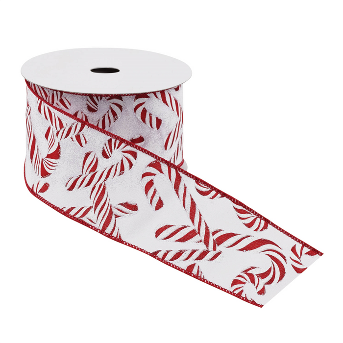 Candy Cane Print Wired Ribbon (Set of 2)