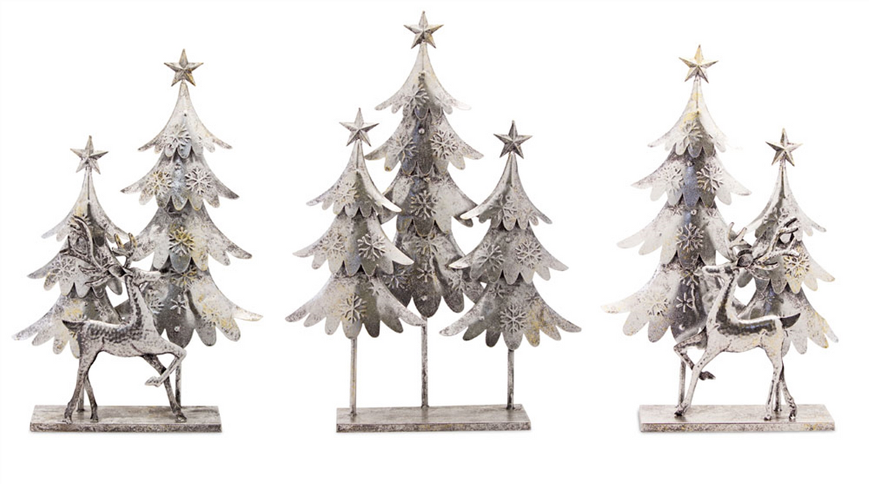 Tree and Deer (Set of 3) 15.5"L x 23.5"H, 15.25"L x 25.5"H Metal
