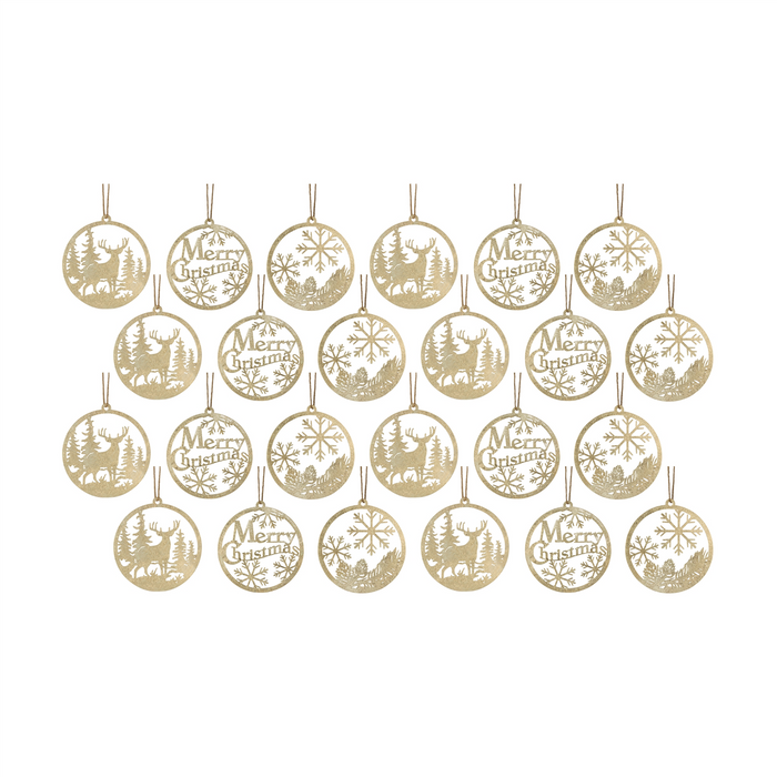 Gold Metal Cut Out Rustic Tree Ornaments (Set of 24)