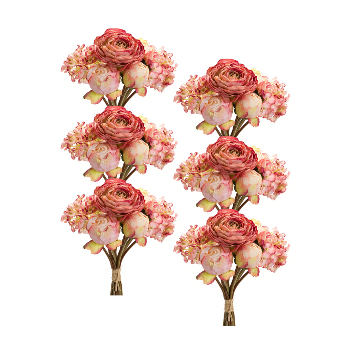 Peony and Hydrangea Bouquet (Set of 6) 16.75”H Polyester