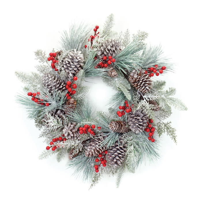 Pine/Berry/Cone Wreath 27”D Plastic
