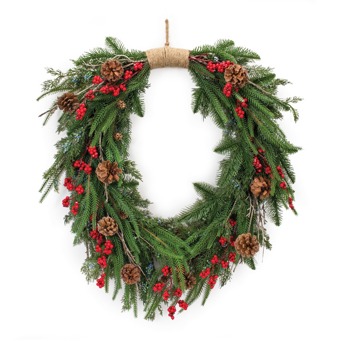 Pine and Berry Wreath 30”H Plastic