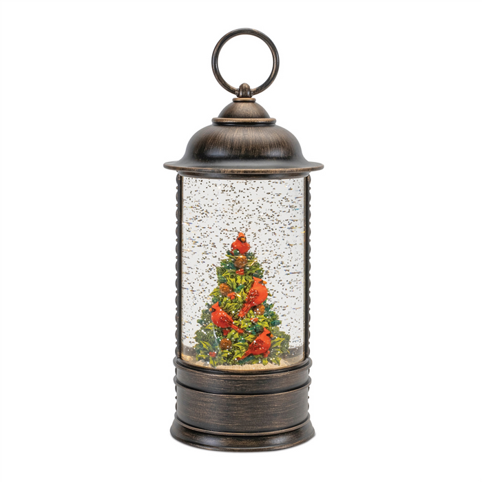 LED Snow Globe w/Cardinals and Holly Tree 9.75”H Plastic 3 AA Batteries Not Included/USB Cord Includ
