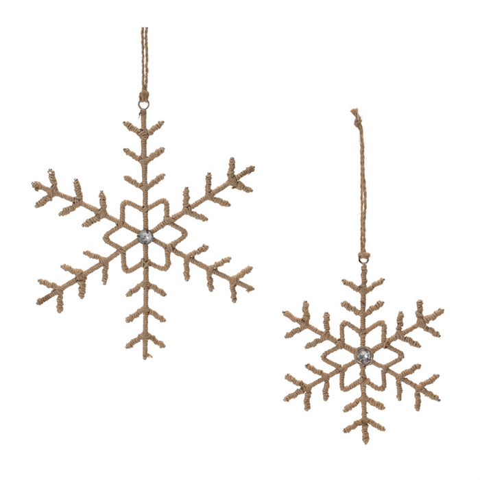 Jute Wrapped Metal Snowflake Oranment (Set of 12)