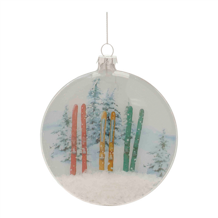 Glass Ski and Snow Disc Ornament (Set of 6)