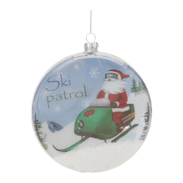 Glass Santa Ski Patrol Disc Ornament (Set of 6)