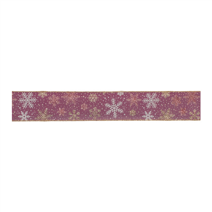 Mauve and Glitter Snowflake Wired Ribbon 2.5" x 10yds.
