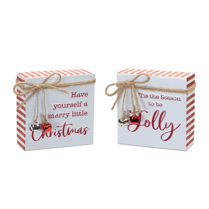 Merry Christmas and Jolly Sign (Set of 2) 4”SQ Metal