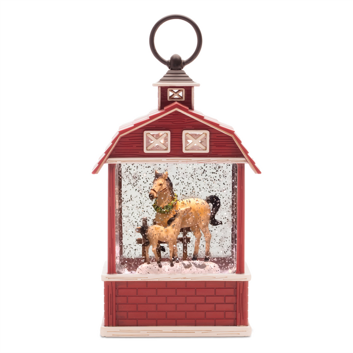 LED Horse Barn Snow Globe 11"H