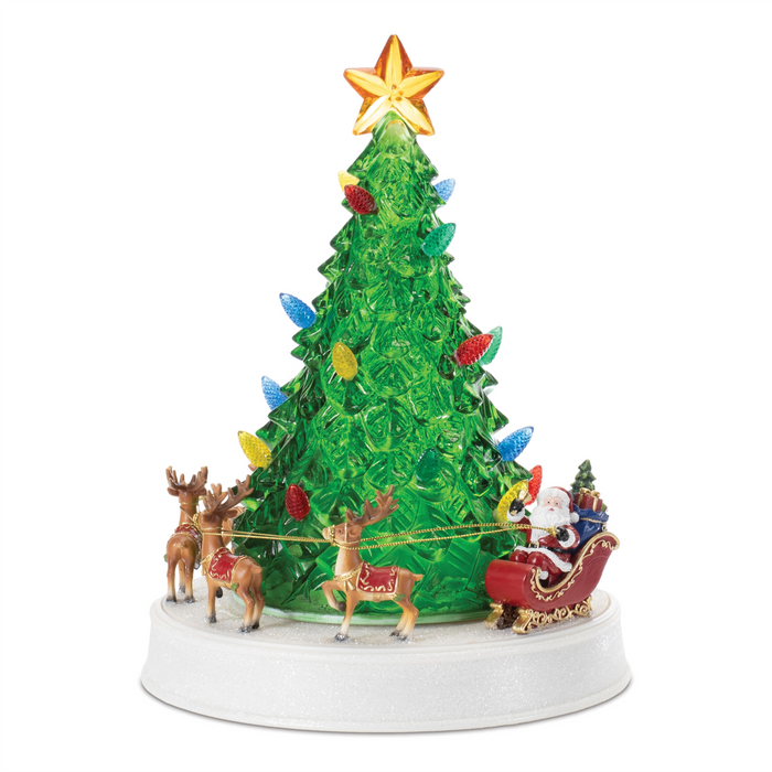 LED Rotating Musical Santa's Sleigh Christmas Tree 11"H