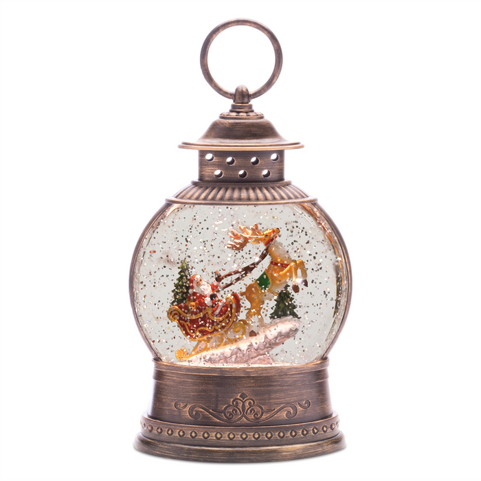 LED Santa in Sleigh Snow Globe 9"H