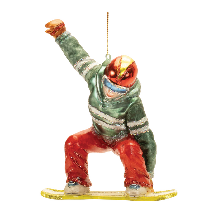 Glittered Glass Snowboarder Ornament (Set of 6)