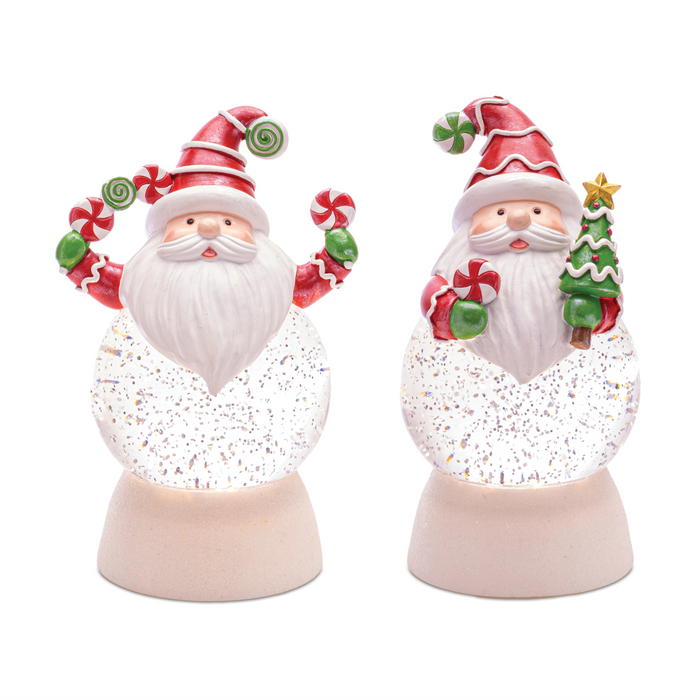 LED Peppermint Santa Snow Globe (Set of 2)