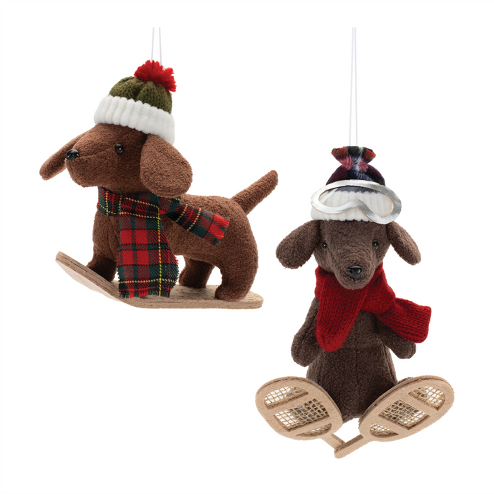 Plush Ski and Snowboard Dog Ornament (Set of 6)
