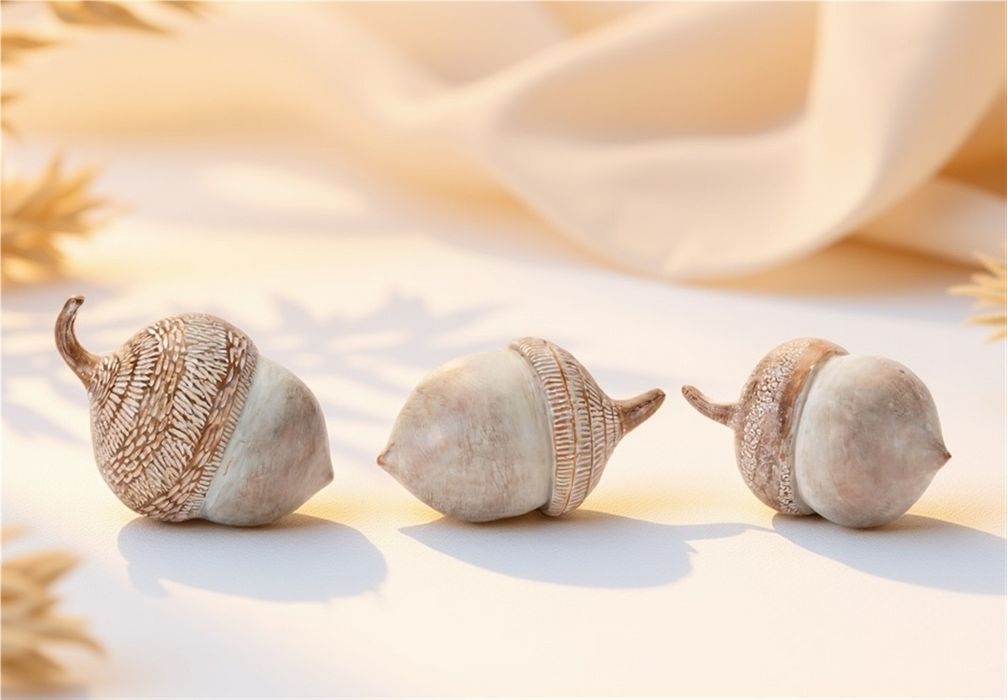 White Washed Etched Acorn (Set of 6)
