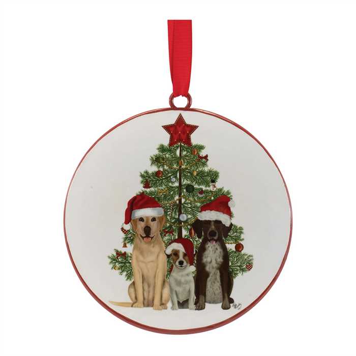 Dog with Tree Disc Ornament (Set of 12) 6”H Iron