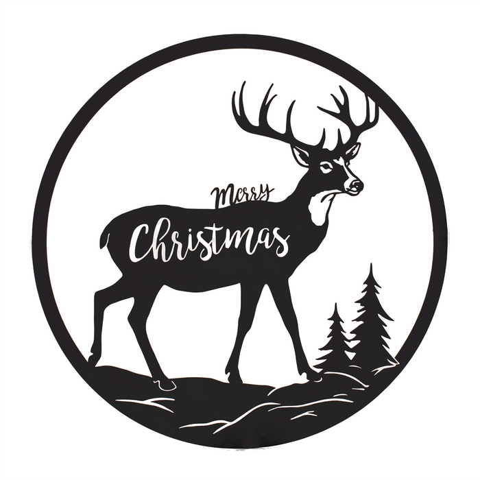 Cut Metal Merry Christmas Deer Plaque 16"D