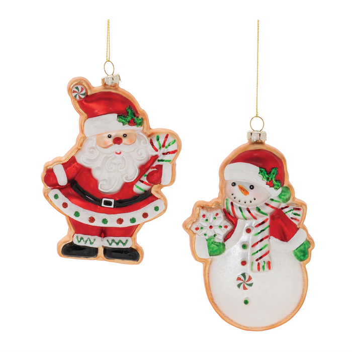 Santa and Snowman Cookie Ornament (Set of 12) 5”H Glass