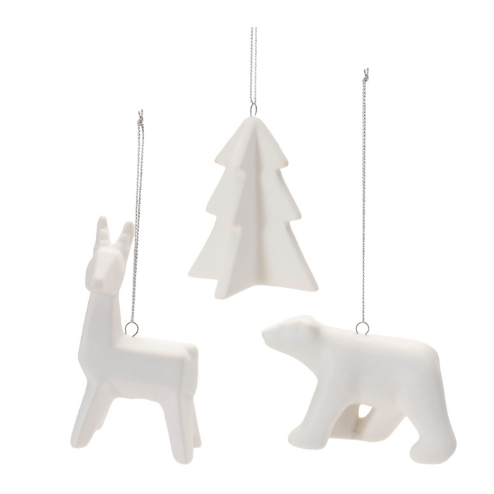 Deer/Bear/Tree Ornament (Set of 6) 2"H, 3.25"H, 3.5"H Ceramic