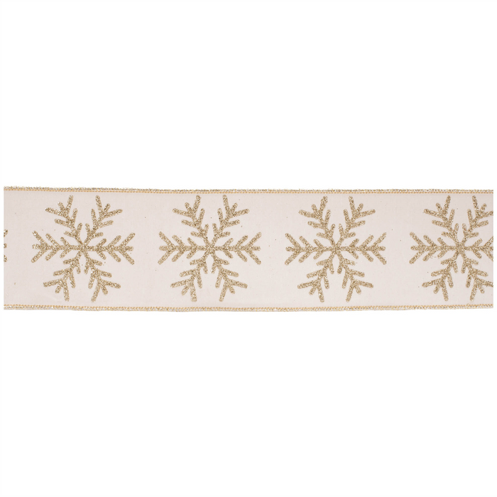 Glittered Snowflake Wired Ribbon 4" x 5 Yds.