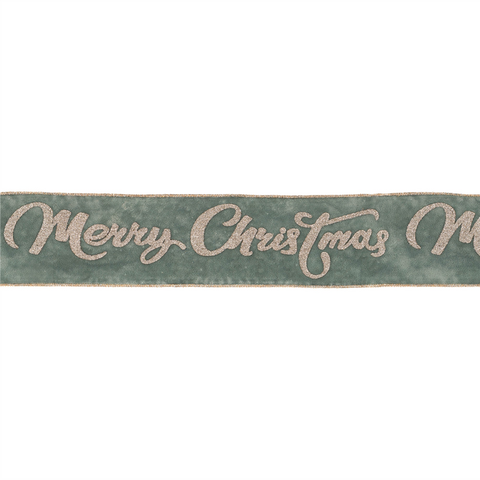 Glittered Merry Christmas Wired Ribbon 4" x 5 Yds.