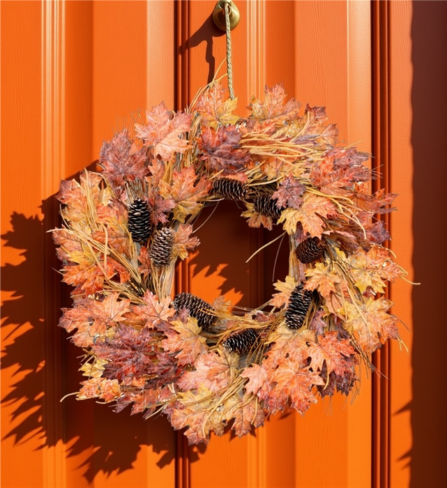 Fall Maple Leaf and Pinecone Wreath 26"D