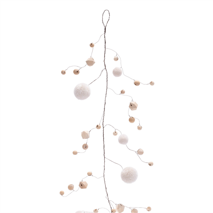 Wood Bead and Puff Ball Garland (Set of 2)