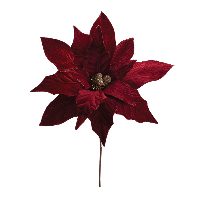 Glittered Poinsettia Flower Stem (Set of 6)
