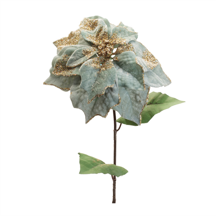 Glittered Poinsettia Flower Stem (Set of 6)