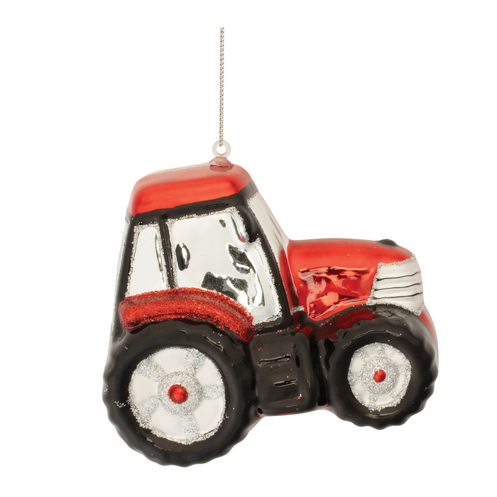 Glittered Glass Tractor Ornament (Set of 6)