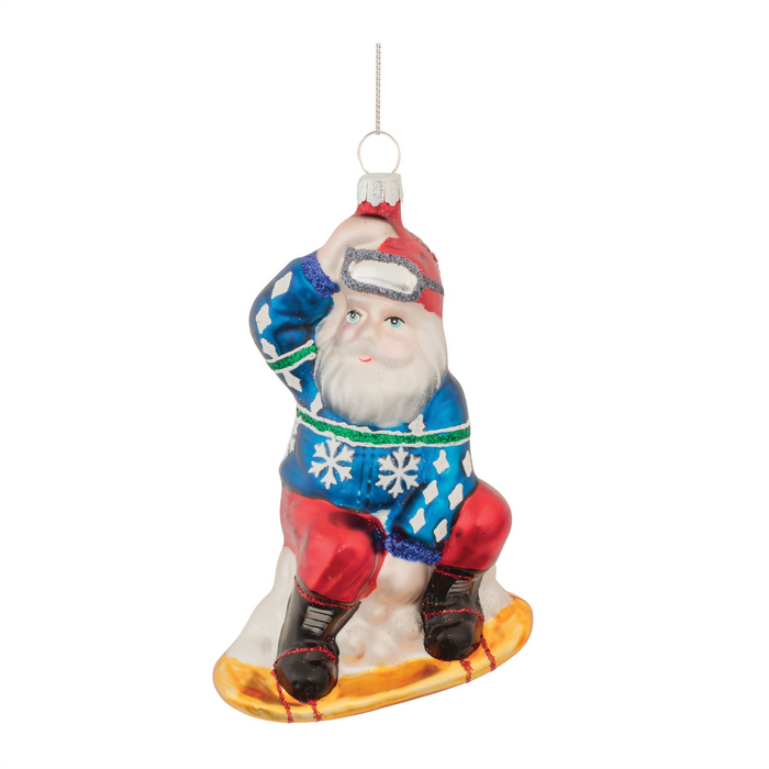 Glass Snowboarding Santa Ornament (Set of 6)