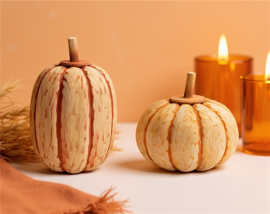 Carved Fir Wood Pumpkin Decor (Set of 2)