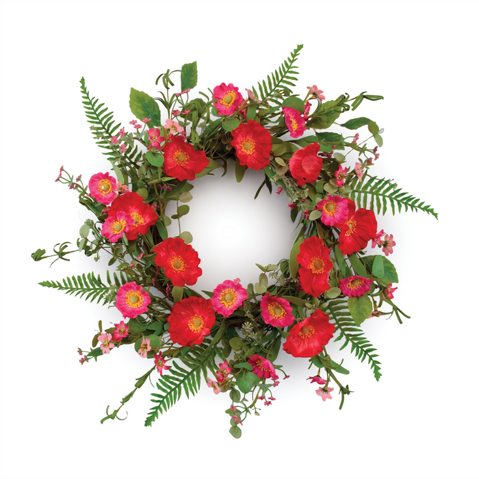 Mixed Poppy Wreath 22”D EVA/Polyester