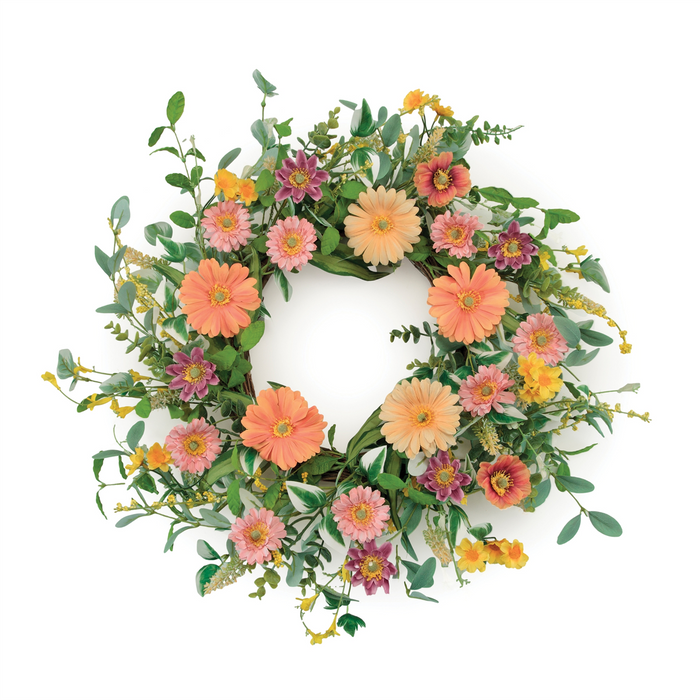 Mixed Gerbera Daisy Wreath 24”D Polyester