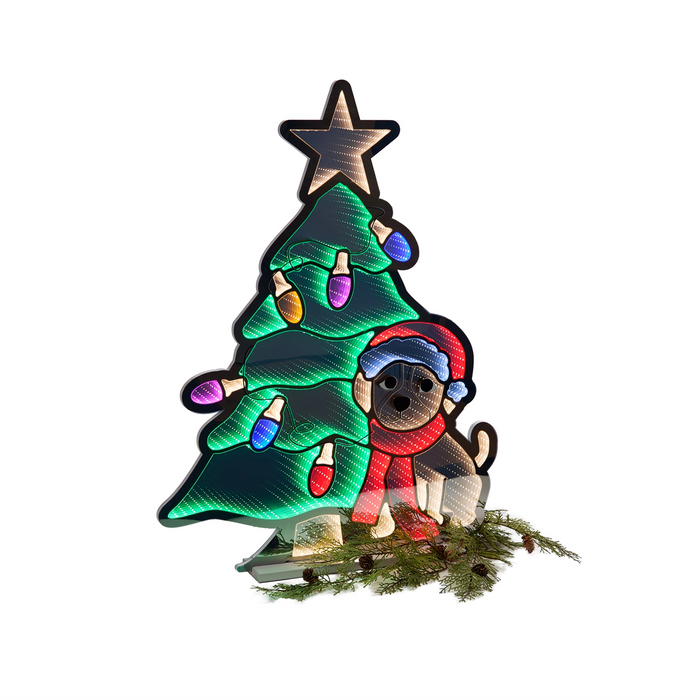 Puppy w/Christmas Tree Ekkolight 35”H Acrylic UL Plug